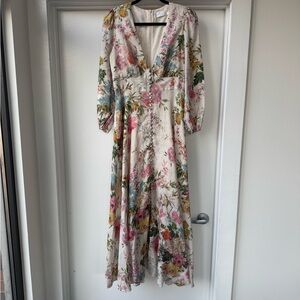 Zimmermann Cream Maxi Dress with Pink and Green Floral Print